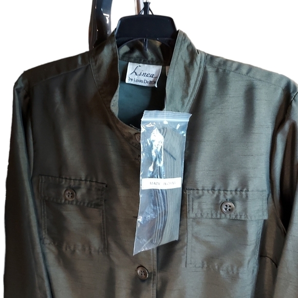 Linea By Louis Dell'olio 2X NWOT Jacket top with belt,pockets olive linen look - Picture 8 of 13